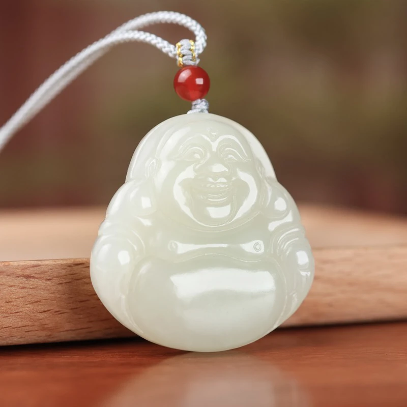 保真天然和田玉弥勒佛玉石吊坠女款佛公玉挂件双面玉坠尺寸40-39