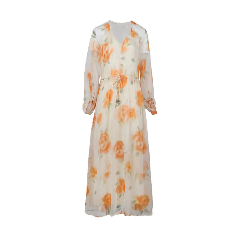 橘白色【啊豪真丝】重磅100桑蚕丝连衣裙Y24C9098