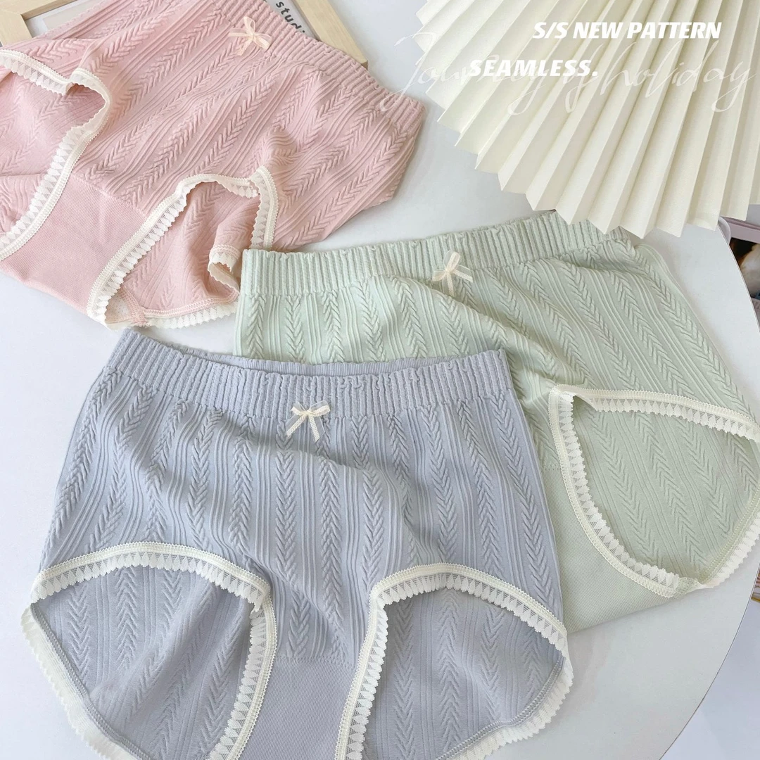 【3条装】秋季日系女士亲肤中高腰时尚柔软舒适蝴蝶结无痕三角裤