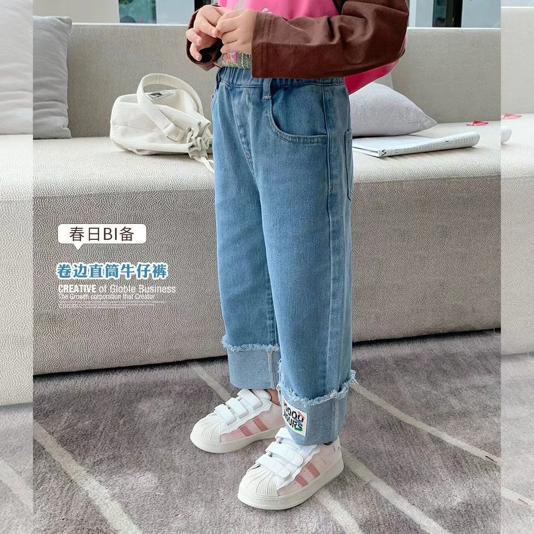 女童牛仔裤2023春秋新款休闲儿童洋气直筒裤子中小童韩版春装长裤