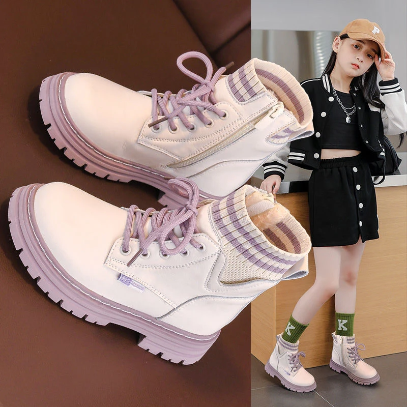 女童防寒马丁靴2023秋冬季新款网红加绒加厚保暖公主儿童靴子单靴