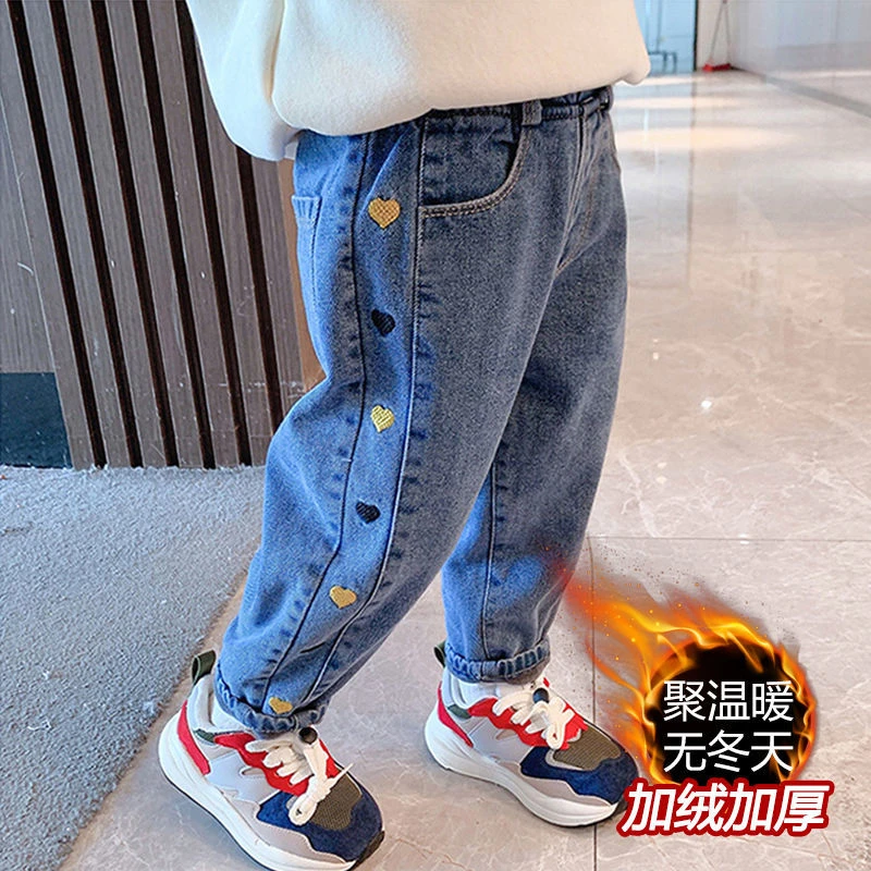 儿童裤子女童加绒牛仔裤女孩冬冬外穿休闲时髦加厚保暖宝宝长裤子