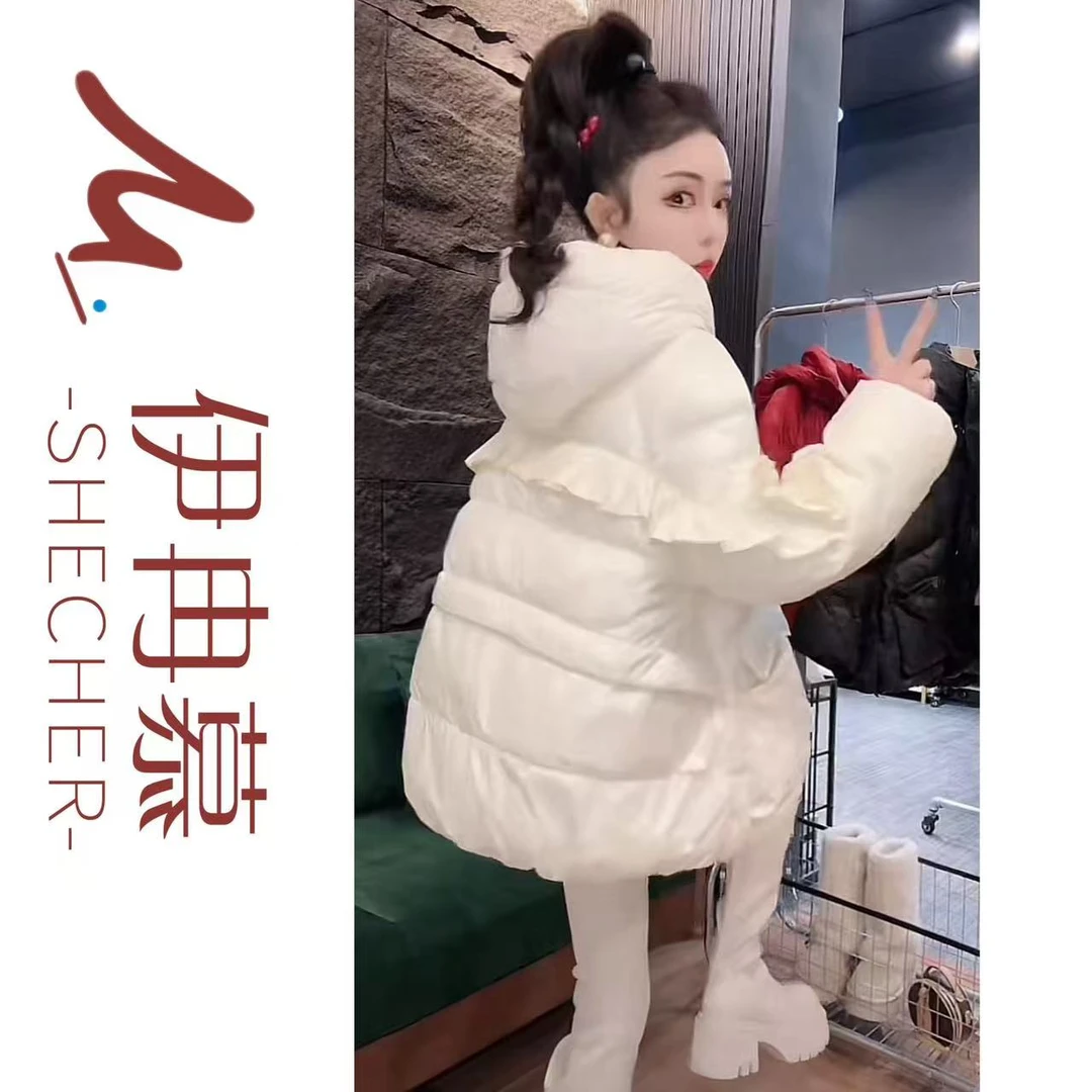 【伊冉慕】欧版娃娃减龄爱心袖花边外套89019连帽显瘦保暖羽绒服