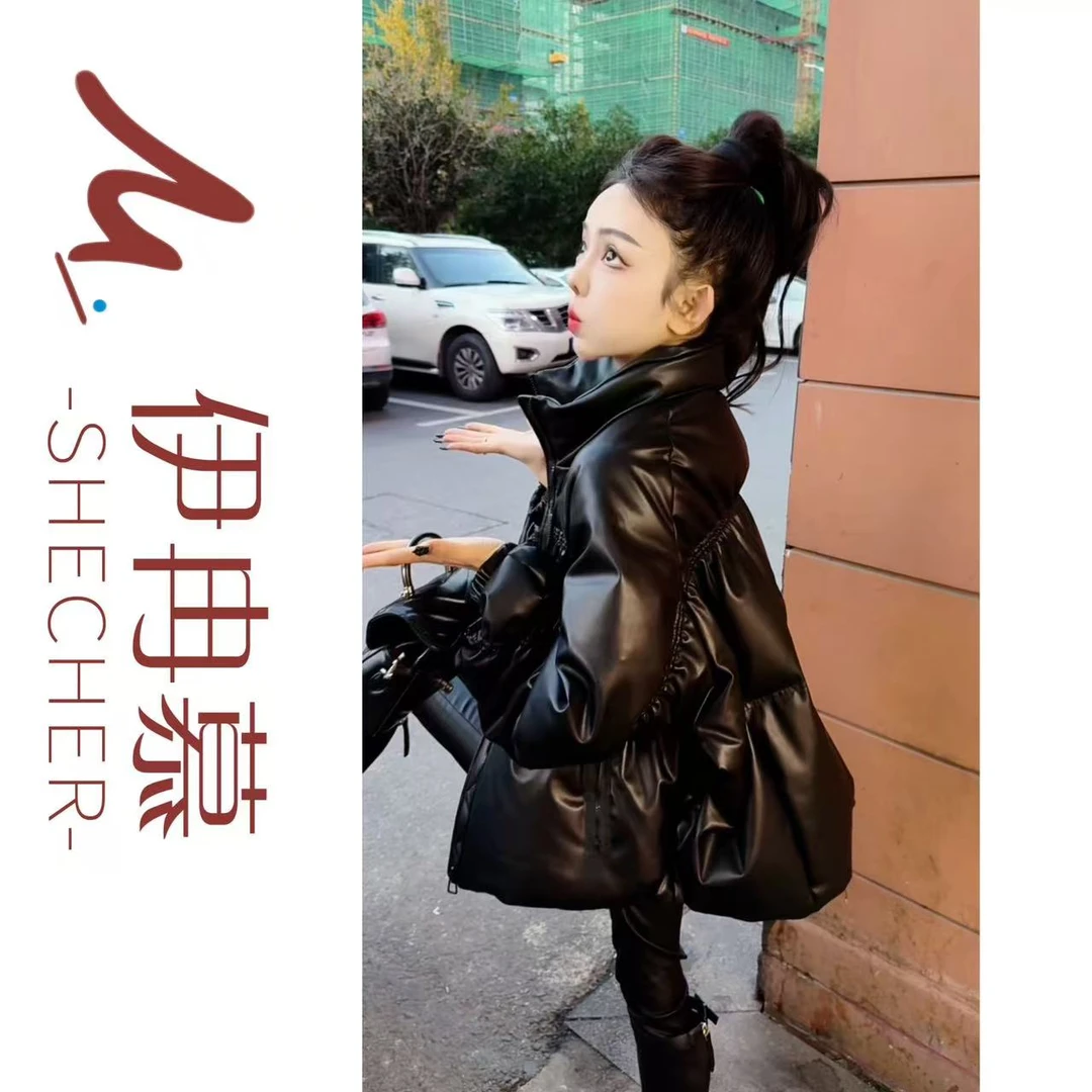 【伊冉慕】欧货松紧褶皱设计感24新款89017外套宽松遮肉羽绒服