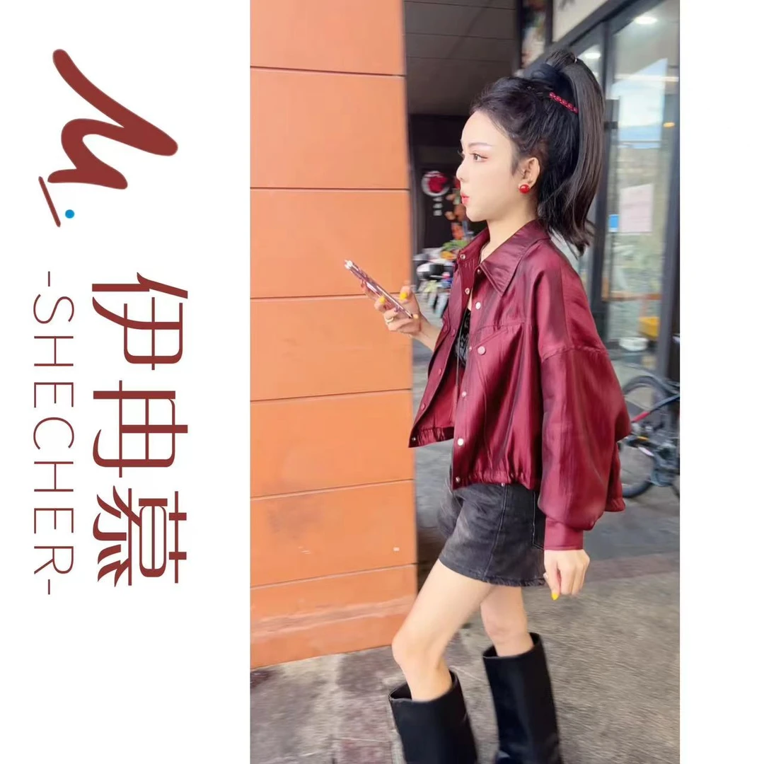 【伊冉慕】2024秋季新款欧货不规则下摆抽绳8819闪光丝外套