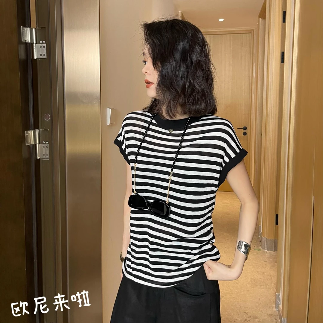 欧尼家【流沙】无袖正肩夏日极简风t恤女夏季新款宽松短袖百搭ins