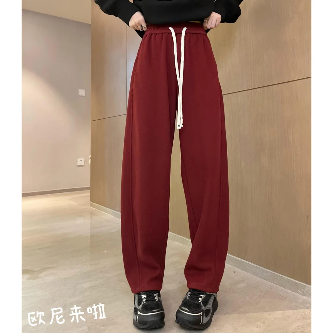 欧尼家【伤心卫裤】松紧腰弯刀状撞色抽绳卫裤  / 纹理厚款舒适长裤