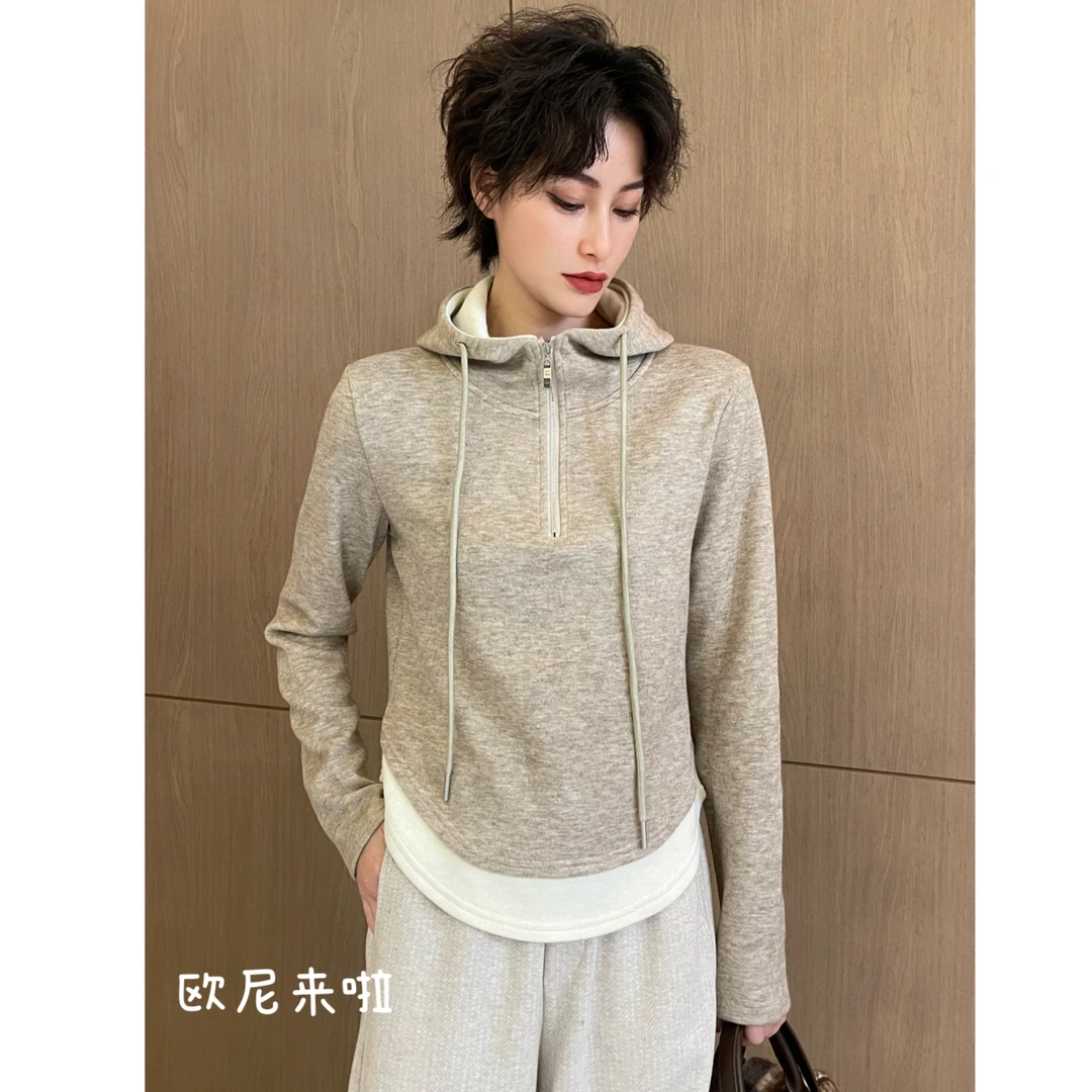 欧尼家【猴头菇】拼接撞色扇形弧度卫衣 /连帽极简百搭秋冬时尚单品