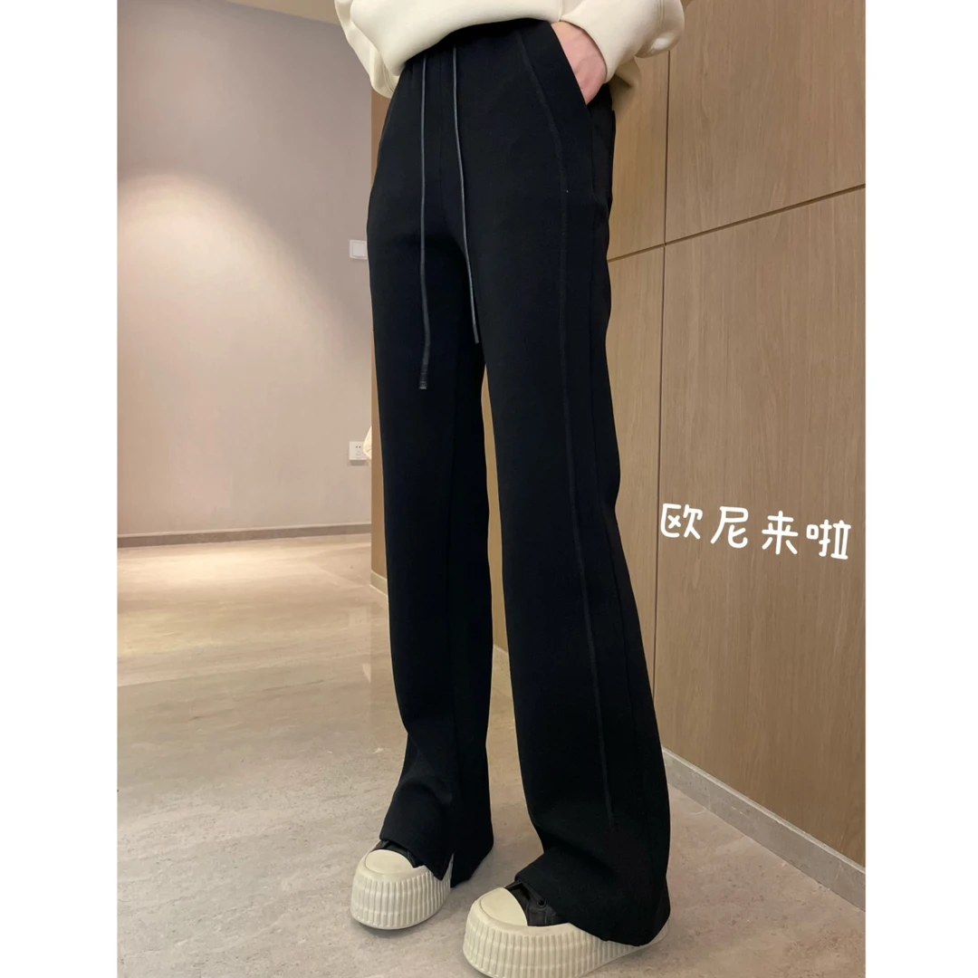 欧尼家【曲线裤】热力感暖绒微喇超模裤 /提臀手挎显腿长百搭长裤