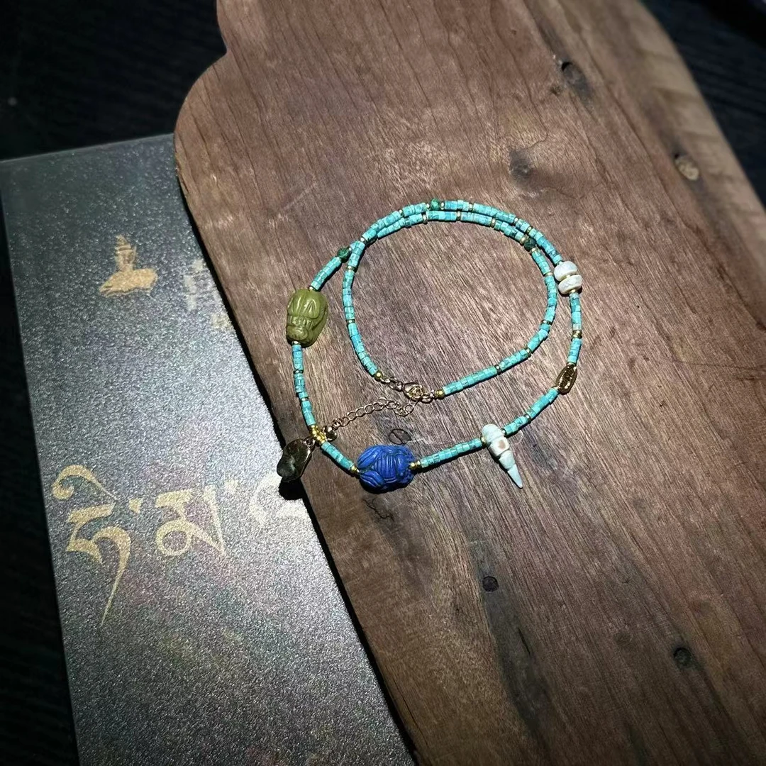 合金琉璃项链 YS9202 《千年古珠老物件》蓝色圣甲虫算盘珠项链