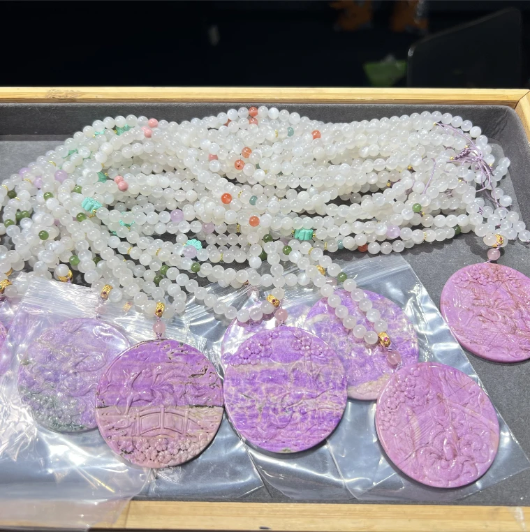 非金属玻璃吊坠 YS8674 粉色SJL雕刻圆牌吊坠