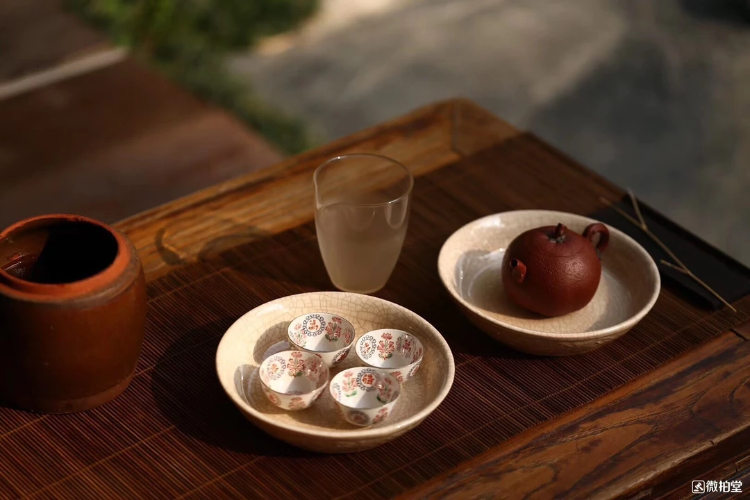 80年代台定,微瑕,漳州潮州窑瓷茶盘 仿哥窑黄釉瓷开片壶承茶盘
