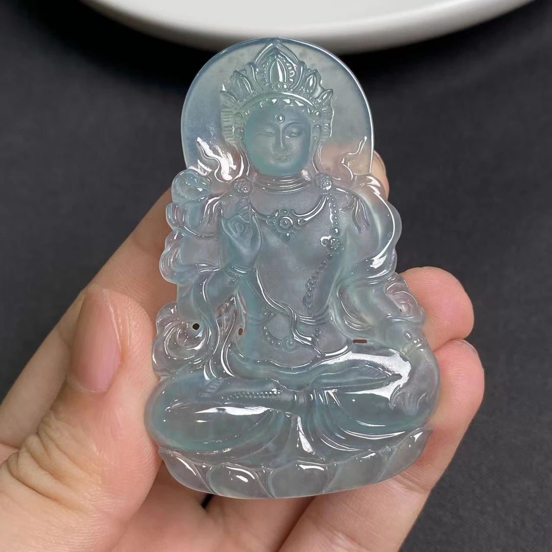 天然翡翠A货 大师工度母 磨砂工艺（多样性发货）