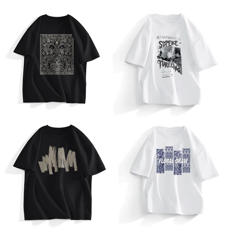 夏季男士美式纯棉短袖T恤男潮牌高街印花百搭宽松圆领半袖T恤男