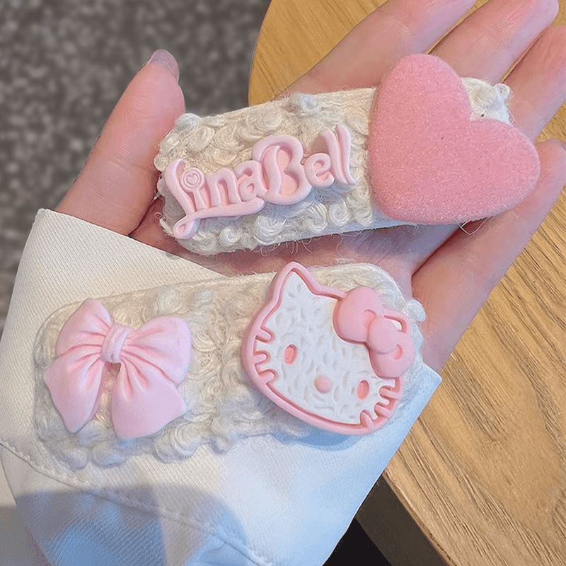 奶油粉色羊羔毛绒发夹可爱猫百搭侧边刘海夹子发卡甜美发饰
