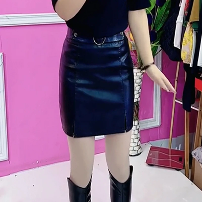 皮U半身裙拉链百搭时尚显瘦