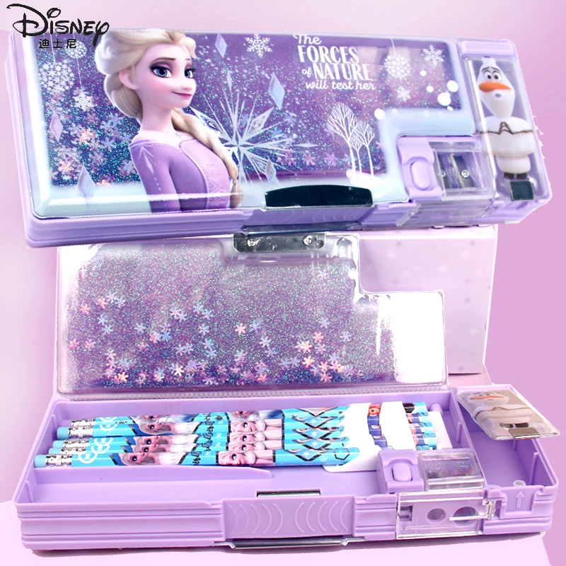 迪士尼流沙文具盒多功能铅笔盒网红冰雪艾莎笔袋大容量小学生女