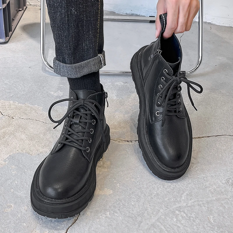 马丁靴男秋冬百搭高帮英伦风中帮潮流软底工装靴黑色机车切尔西靴