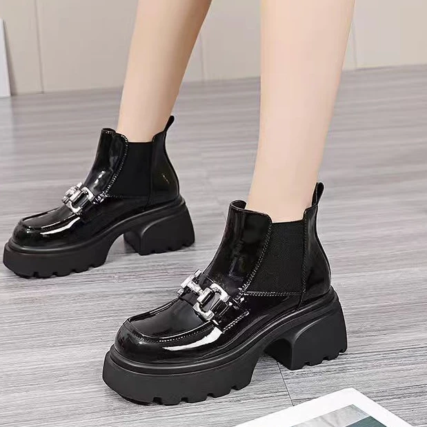 女鞋2024冬季新款厚底松糕底女靴时尚松紧带切尔西靴子2130E