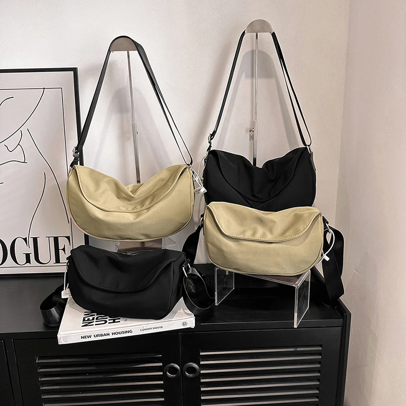 单肩休闲百搭时尚饺子包斜跨潮流软面牛津布纯色肩包水洗耐磨2168