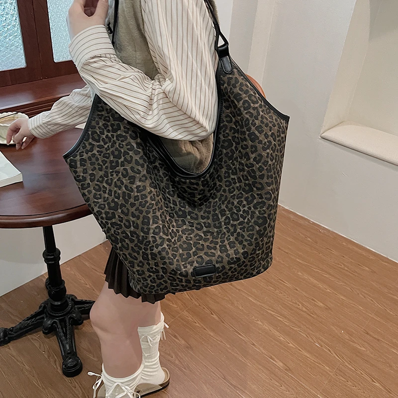 网红时尚百搭托特包韩版单肩大包包肩包豹纹简约通勤复古秋冬8993