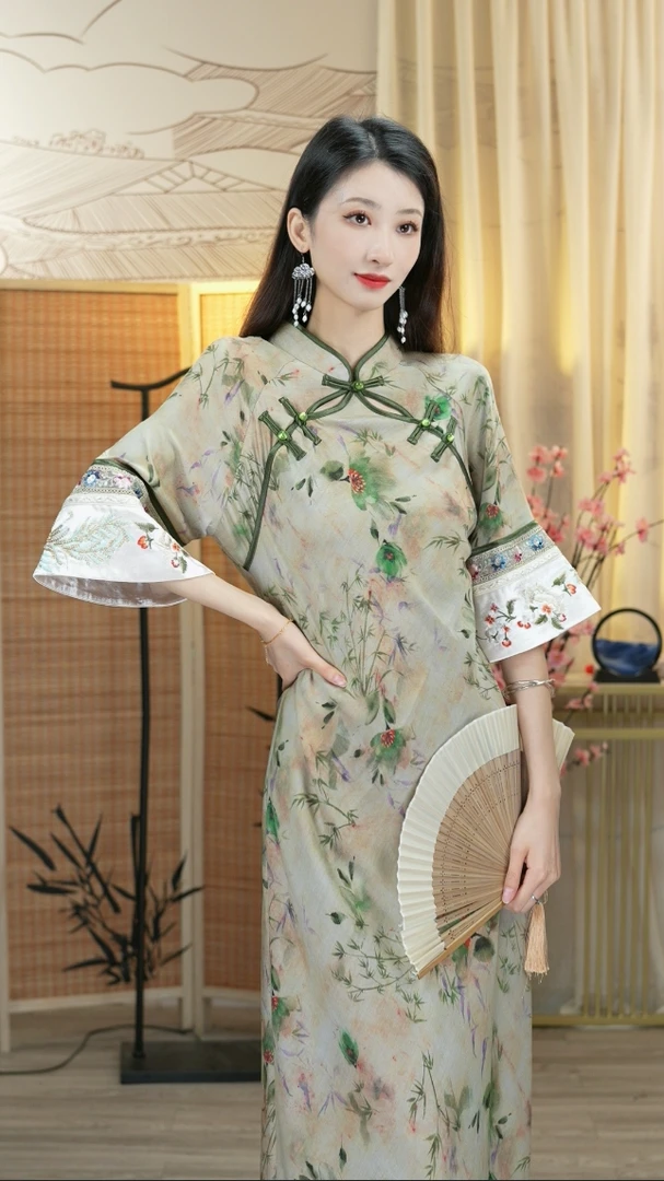 羽唐名2024年夏季新款气质时尚女装新中式复古休闲连衣裙（3806）