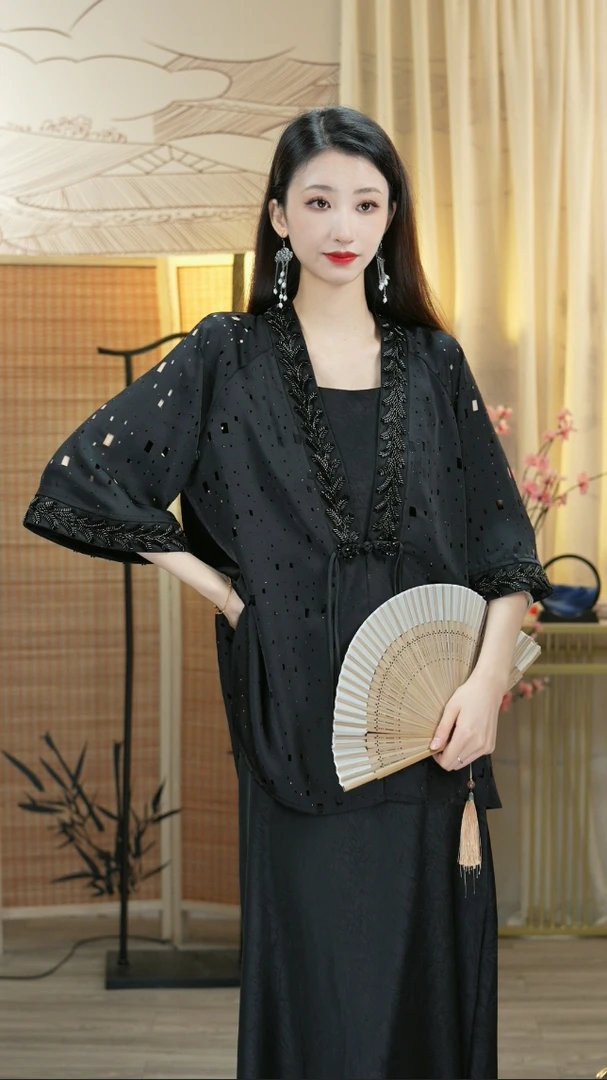 夏维莲2024夏季新款显瘦时尚新中式复古优雅女装套装（3876+3372)