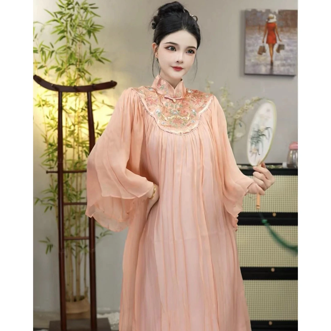 花享悦2024夏季新款新中式复古气质中国风日常长款连衣裙(7298)