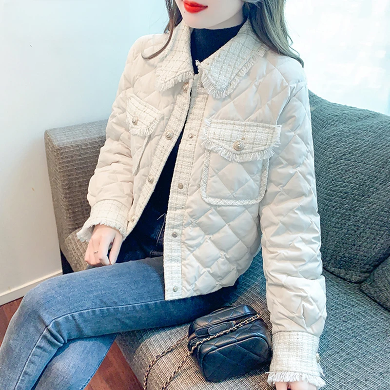 小香风加厚棉衣棉服外套女冬装2024洋气新款小个子保暖翻领上衣