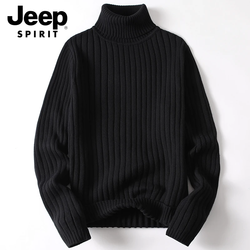 JEEPSPIRIT黑色高领毛衣男士冬季修身加厚打底线衣青年纯色针织衫