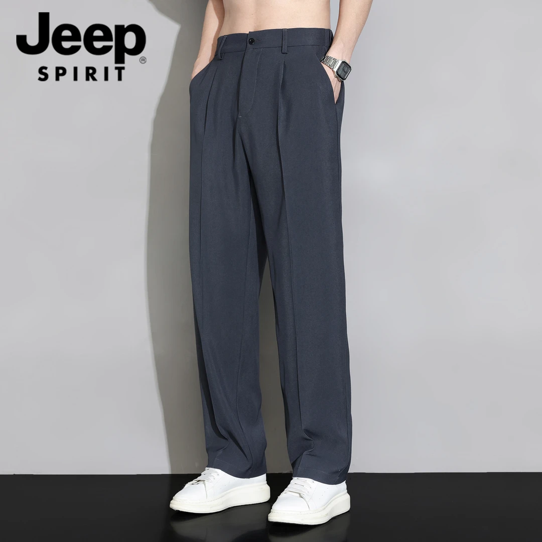 JEEPSPIRIT男士休闲裤夏季新款宽松直筒裤纯色百搭垂感商务西裤子