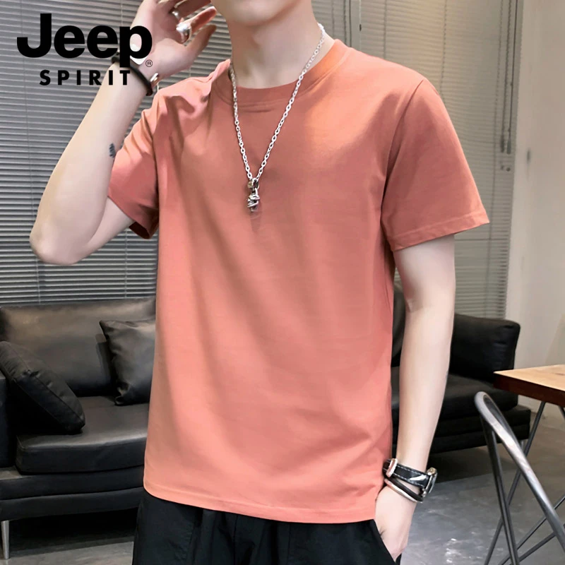 JEEPSPIRIT纯棉短袖t恤男士圆领打底衫夏季薄款百搭半袖韩版衣服