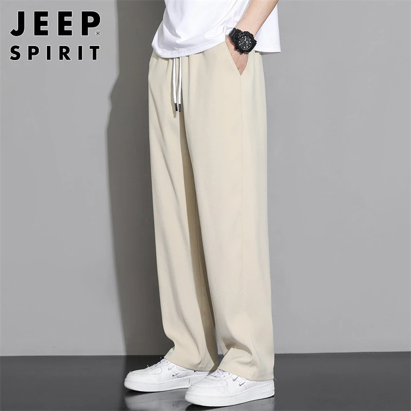 JEEPSPIRIT休闲裤男士2026春秋日系垂感宽松时尚直筒阔腿运动长裤