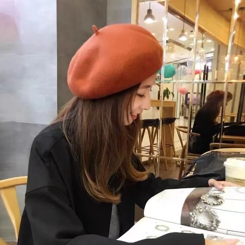 高版羊毛秋冬大码贝雷帽显脸小气质韩版时尚画家复古南瓜毛女士