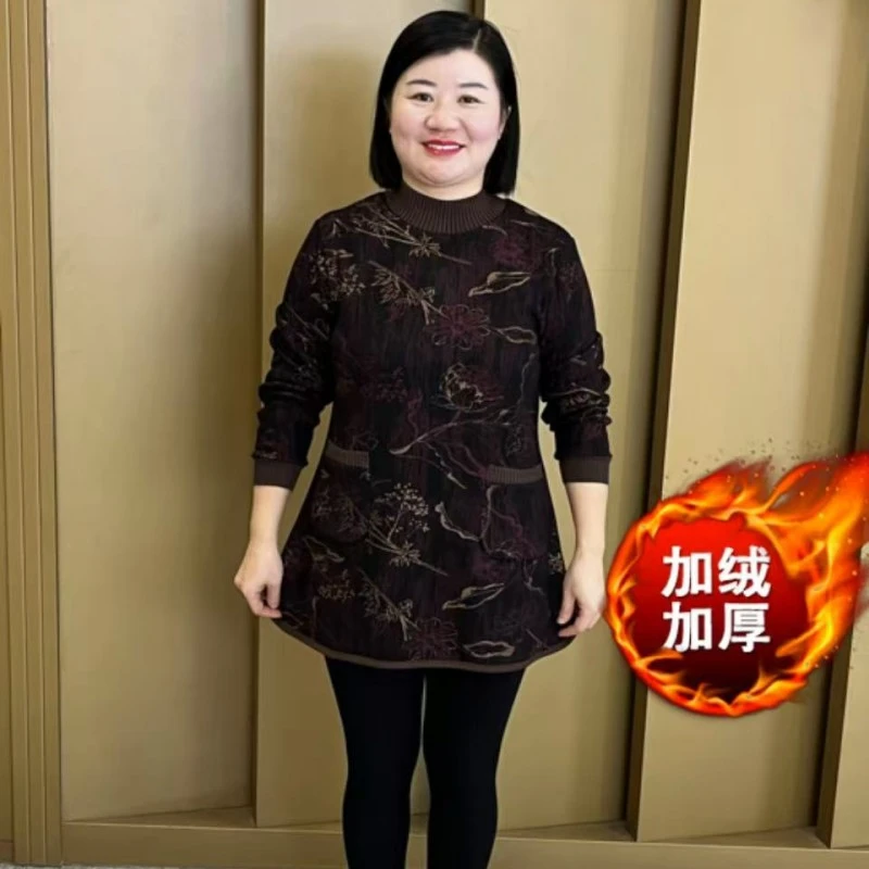 2024冬季新款半高领加绒保暖遮肉显瘦中长款上衣