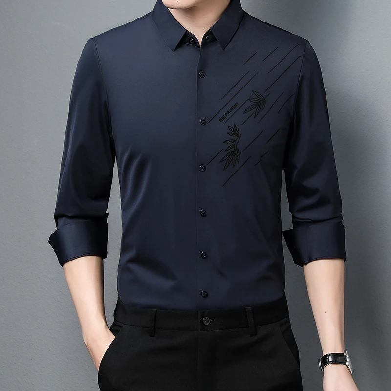 【许老大】2024秋季商务休闲弹力长袖免烫无痕条纹衬衣