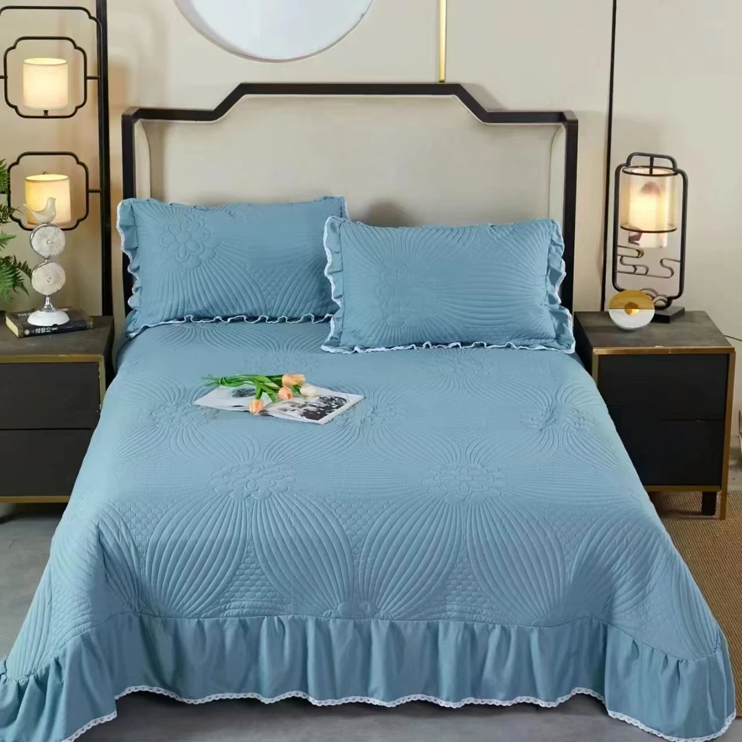 新款春夏四季法式花边床裙雕花防滑双面纯色夹棉床盖榻榻米可机洗