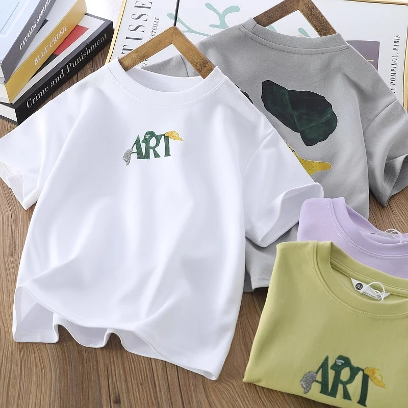 男童短袖T恤2025新款中大童男孩夏季高品质儿童宽松时尚休闲半袖