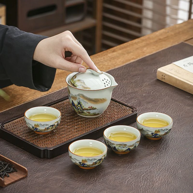 复古轻奢功夫茶具套装便携式手抓壶快客杯户外旅行泡茶器高档礼品