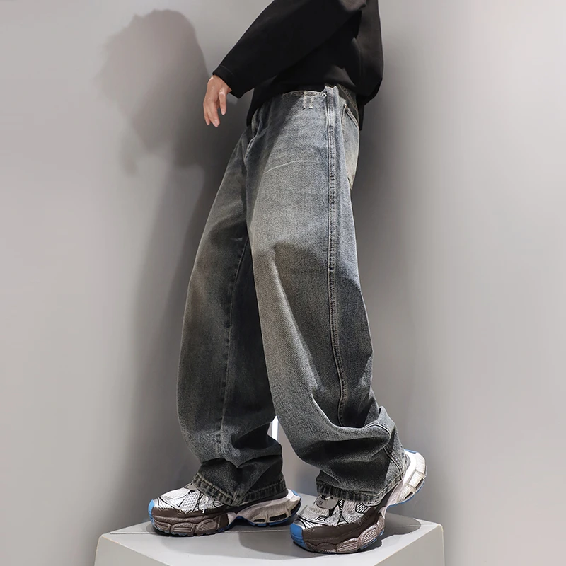 RunTwo复古水洗重磅牛仔裤男秋季直筒2024新款美式潮流宽松休闲裤