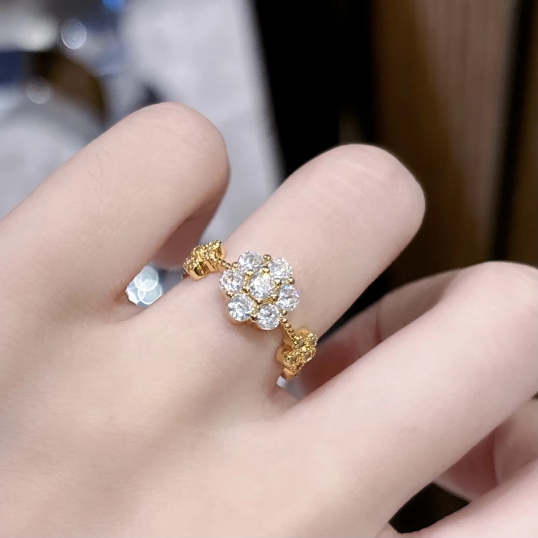 铜合金合成锆石戒指 六瓣花戒指开口5-8码