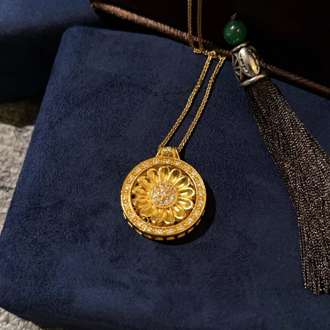 铜合金项链 3082【向阳花窗】花开F贵可转动罗盘