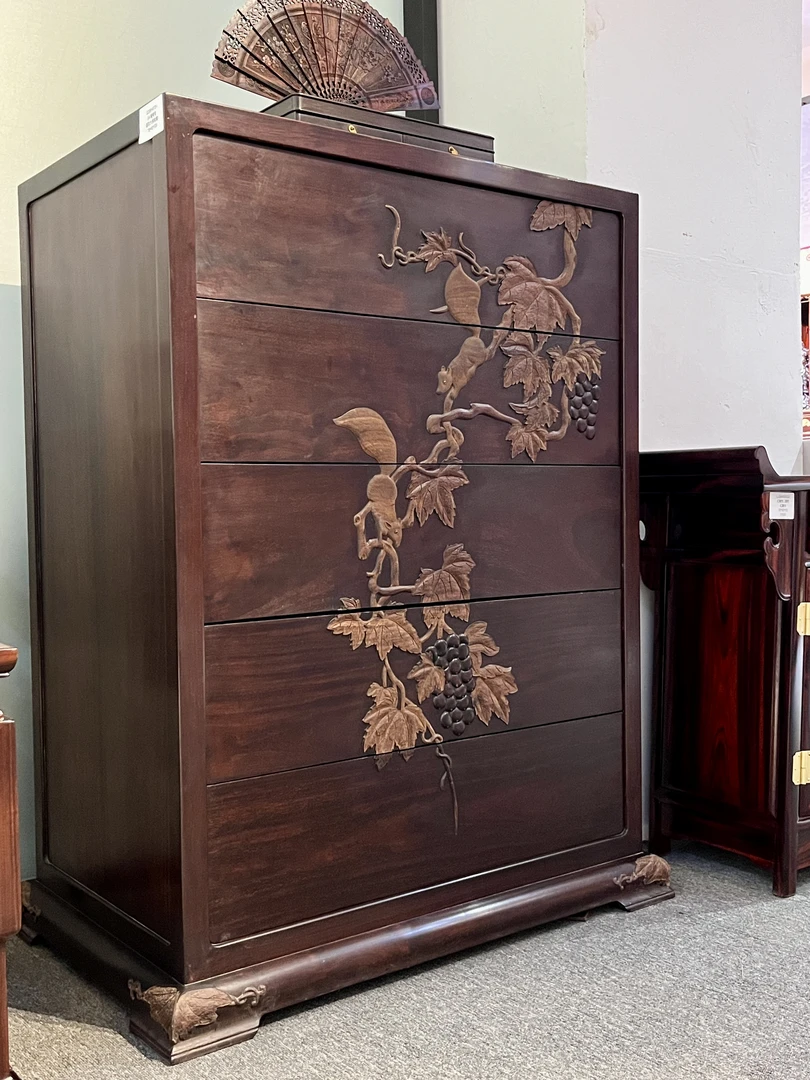 【木上】赞比亚小叶紫檀-葡萄五斗柜78*48*108-床头柜储物收纳柜