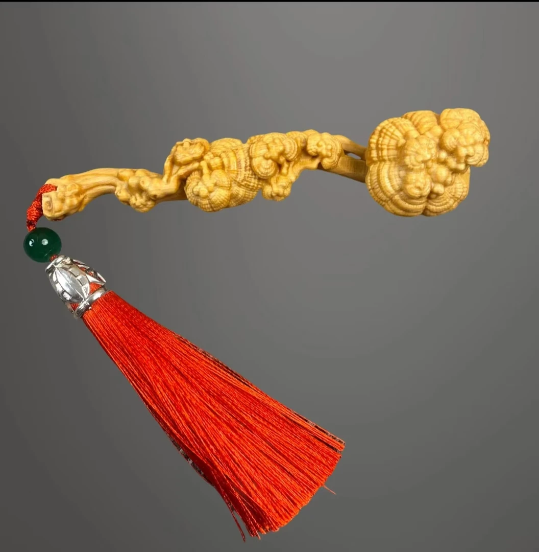 【木上】太行崖柏-灵芝如意小摆件10*2*1-手把件车载摆件包包吊坠