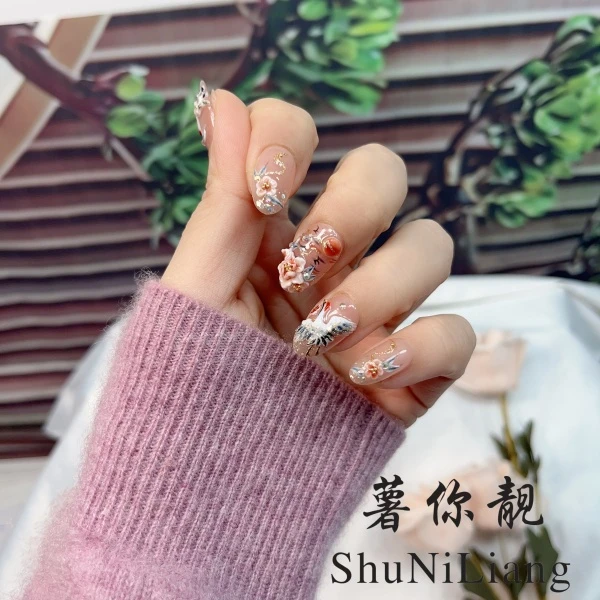 【YL062云中仙鹤】薯你靓 品牌 原创设计 纯手工雕花穿戴甲