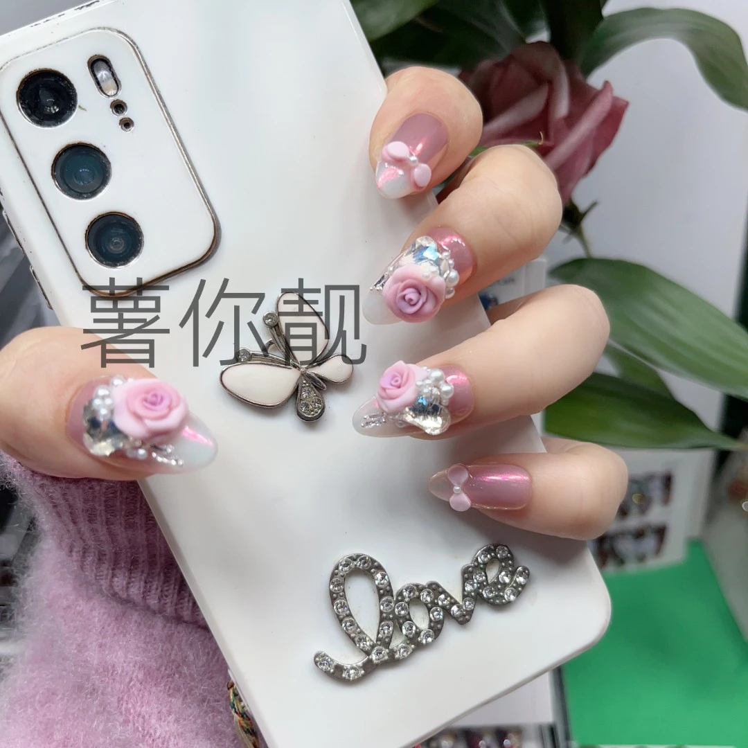 【B094爱心玫瑰】薯你靓 品牌 原创设计 纯手工雕花穿戴甲卡通ins风