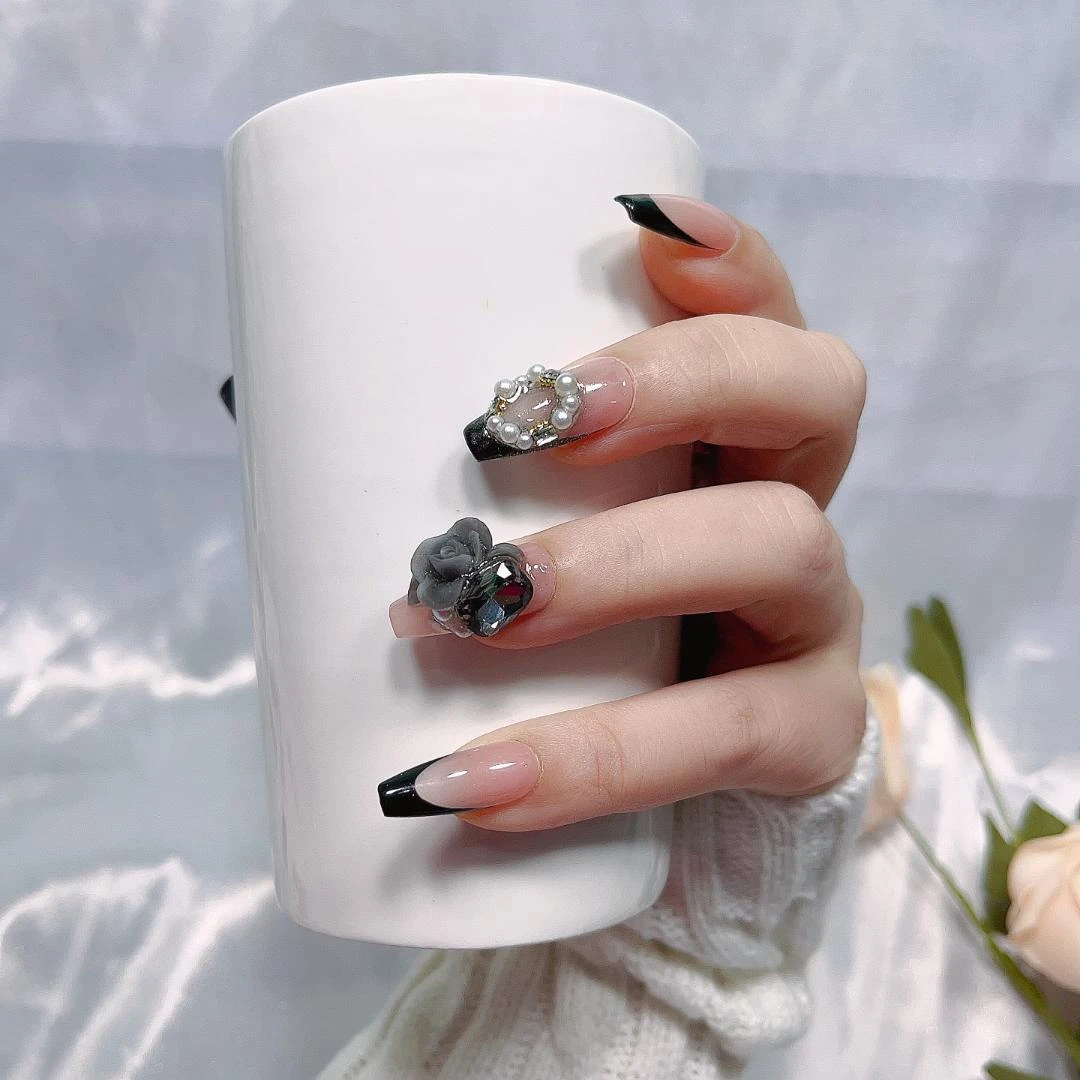 【XX014黑玫瑰】绝版 薯你靓 品牌 原创设计 纯手工雕花穿戴甲