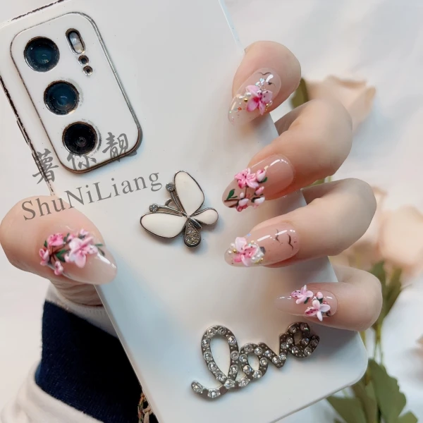 【M027桃花节】绝版薯你靓 品牌 原创设计 纯手工雕花穿戴甲