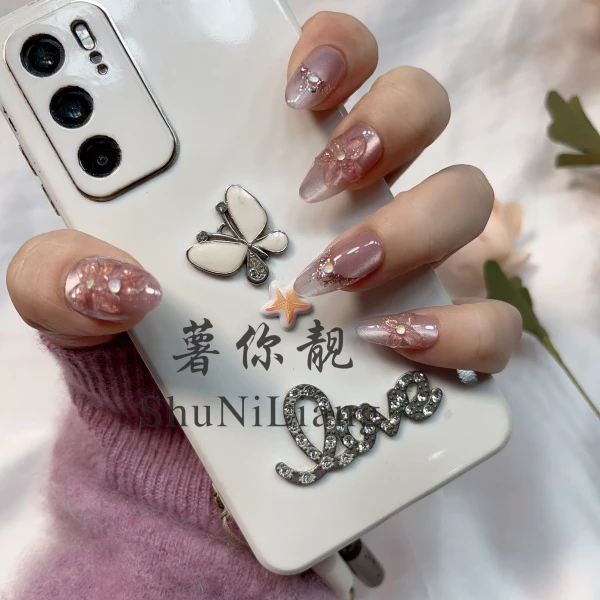 【LS061人间水蜜桃】薯你靓 品牌 原创设计 纯手工雕花穿戴甲