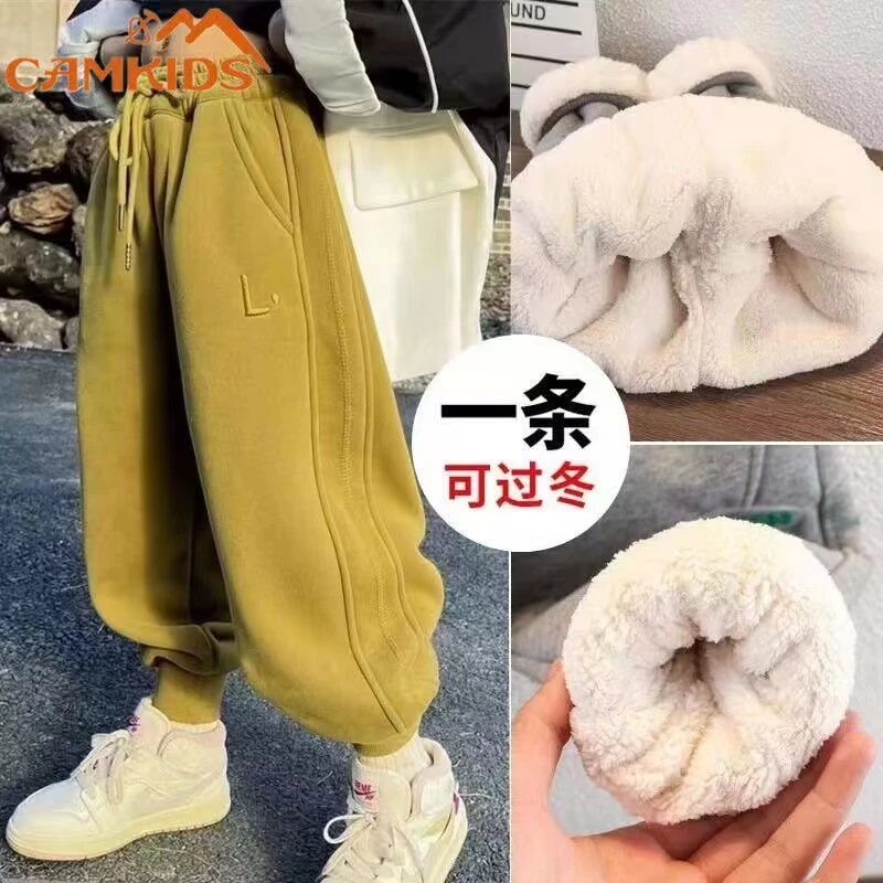 冬季女童加绒裤子男童一体绒棉裤儿童保暖加厚休闲运动裤外穿宽松